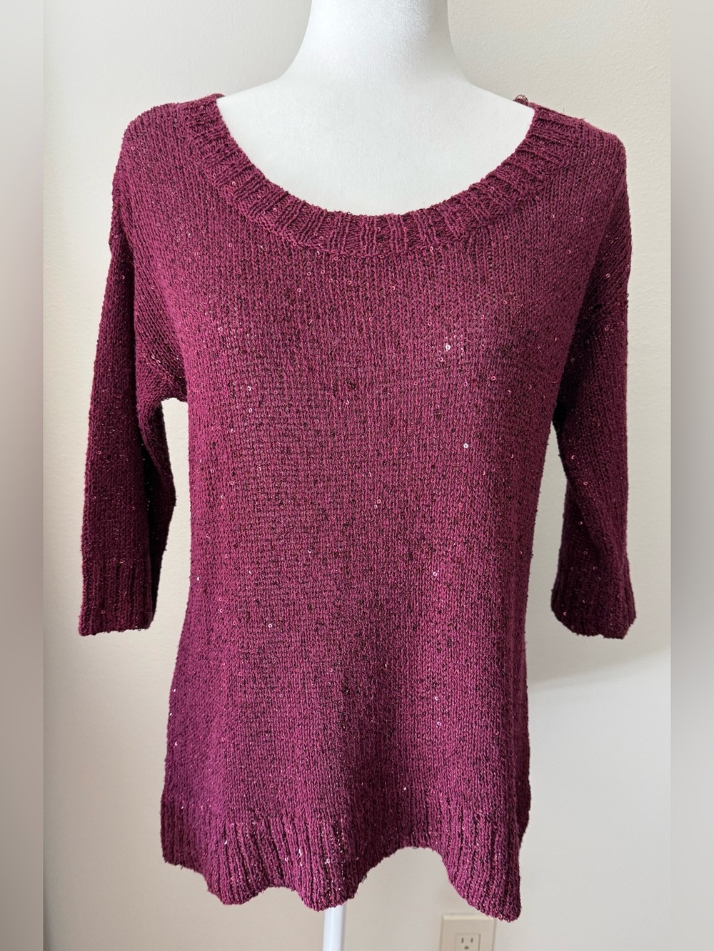 a.n.a Cranberry Scoop Neck Sparkly Sequined Sweater